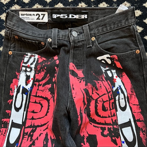 Sp5der Worldwide x Levi’s Painted Moto Jeans - Picture 2 of 8